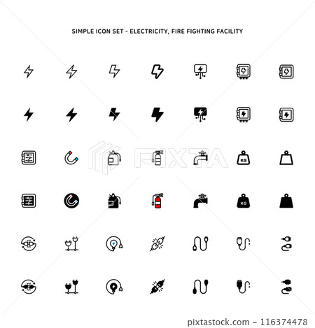 electricity and fire fighting facility simple icon set 116374478