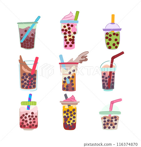 bubble tea set cartoon vector illustration bubble tea set cartoon vector illustration 116374870