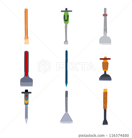 brick chisel set cartoon vector illustration 116374880