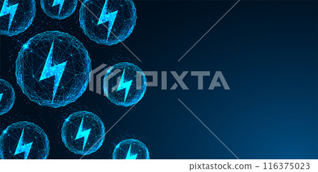 Energy storage solution, sustainable power innovation futuristic banner on dark blue background. 116375023