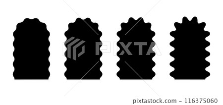 Set of arch shapes with wavy borders. Wiggly archway forms. Windows or mirrors, portals or doors, empty text boxes isolated on white background. Vector graphic illustration 116375060