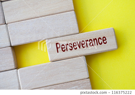 Perseverance text written on wooden blocks with yellow cover background Perseverance text written on wooden blocks with yellow cover background 116375222