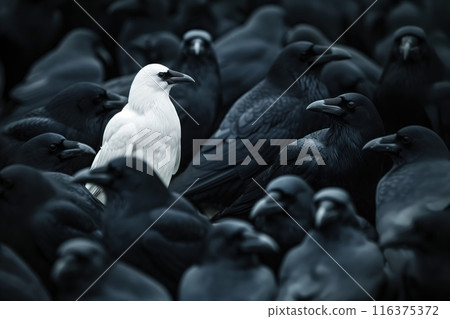 White crow among blacks. Creative concept about uniqueness 116375372