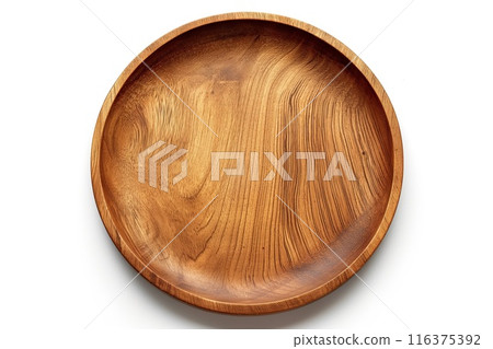 Empty wooden plate isolated on white background. Top view. 116375392