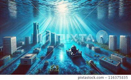 Yokohama Minato Mirai sinking into the sea 116375835