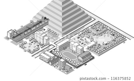 Vector illustration of a three-dimensional cityscape seen from above 116375852
