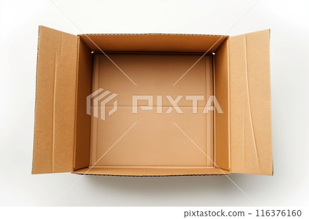 Opened cardboard empty box isolated on white background, top view 116376160