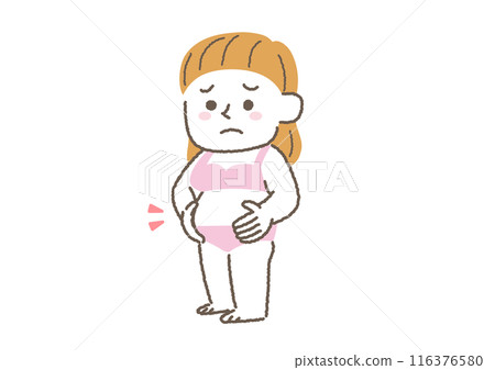 Illustration of a woman worried about belly fat Illustration of a woman worried about belly fat 116376580