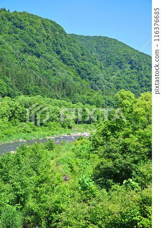 Kiyotsu River, near Mimata-juku, mountain and river scenery 116376685