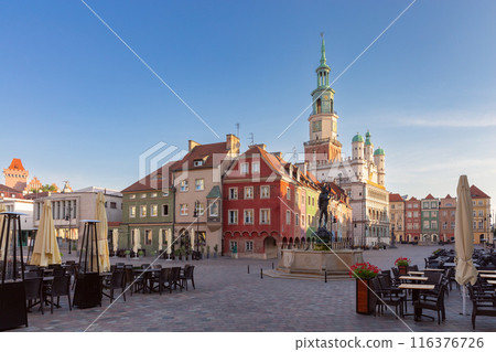 Facades of old colorful houses on the Town Hall Square in Poznan Facades of old colorful houses on the Town Hall Square in Poznan 116376726