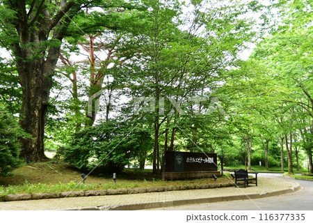 Walking trails and signboard at Hotel Epinard Nasu, a lodging facility in the Nasu Highlands, Nasu Town, Tochigi Prefecture 116377335