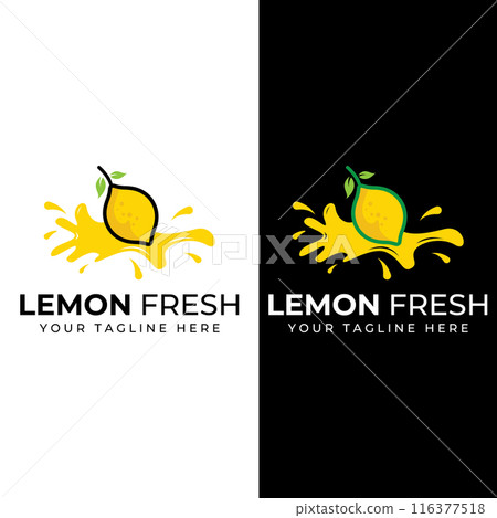 Fresh lemon fruit logo with leaves and fresh drink of lemon fruit. Logo vector illustration modern template. 116377518