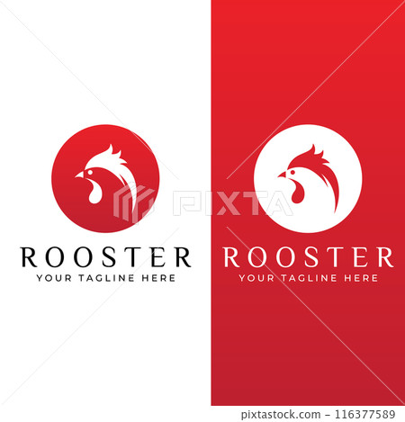 Chicken logo, rooster head logo with fish combination. Logo for company business, restaurant or restaurant or food stall. Using penditan simple vector illustration. 116377589