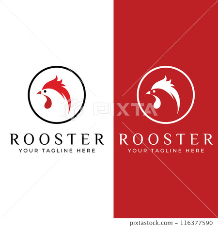 Chicken logo, rooster head logo with fish combination. Logo for company business, restaurant or restaurant or food stall. Using penditan simple vector illustration. 116377590
