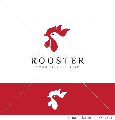Chicken logo, rooster head logo with fish combination. Logo for company business, restaurant or restaurant or food stall. Using penditan simple vector illustration. 116377593