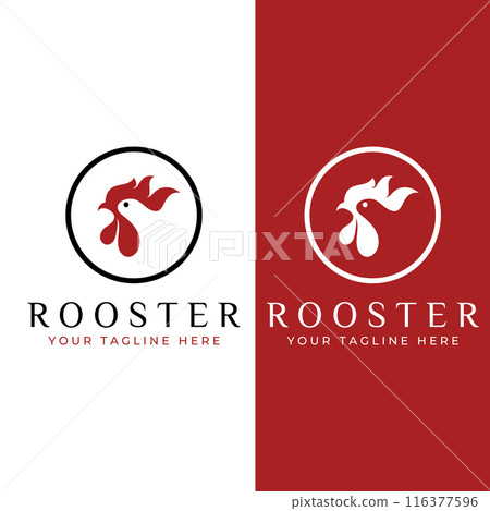 Chicken logo, rooster head logo with fish combination. Logo for company business, restaurant or restaurant or food stall. Using penditan simple vector illustration. 116377596