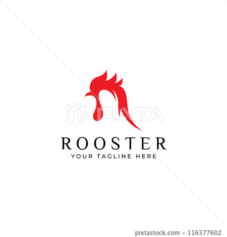 Chicken logo, rooster head logo with fish combination. Logo for company business, restaurant or restaurant or food stall. Using penditan simple vector illustration. 116377602