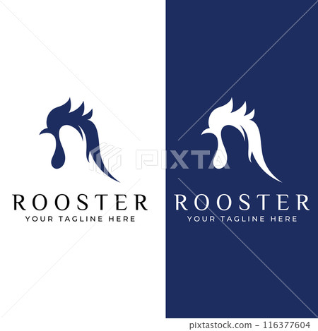 Chicken logo, rooster head logo with fish combination. Logo for company business, restaurant or restaurant or food stall. Using penditan simple vector illustration. 116377604