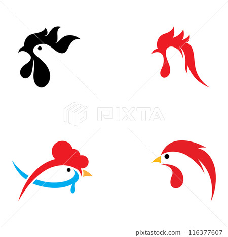 Chicken logo, rooster head logo with fish combination. Logo for company business, restaurant or restaurant or food stall. Using penditan simple vector illustration. 116377607