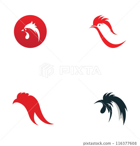 Chicken logo, rooster head logo with fish combination. Logo for company business, restaurant or restaurant or food stall. Using penditan simple vector illustration. 116377608