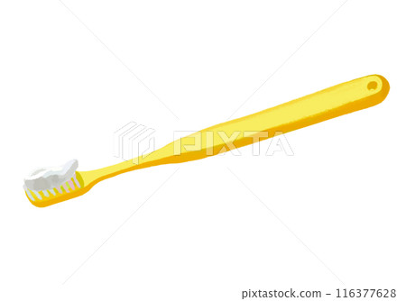 Toothbrush (yellow) with toothpaste Toothbrush (yellow) with toothpaste 116377628