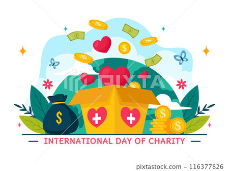 Vector Illustration for International Day of Charity on September 5th with a Donation Package, Love Concept Background by Volunteer in Flat Cartoon 116377826