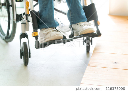 The feet of a woman in a wheelchair 116378008