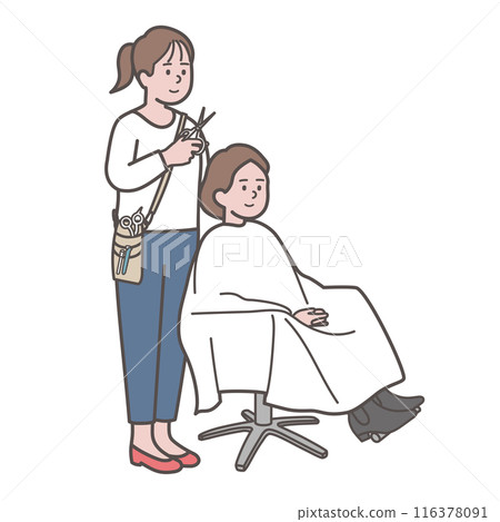 理髮師和顧客在美容院剪頭髮 116378091