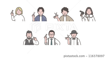 Upper body illustrations of various hairdressers 116378097