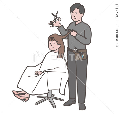 Hairdresser and customer cutting hair at a beauty salon 116378101