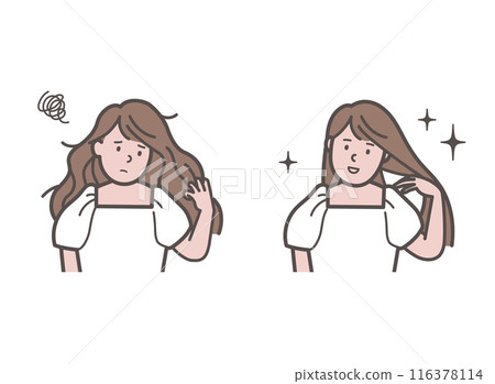 女性頭髮受損前後 女性頭髮受損前後 116378114