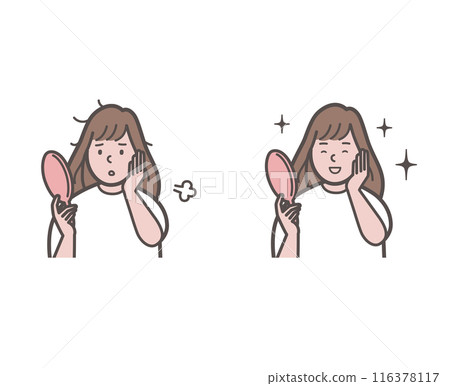 Before and after of a woman suffering from hair damage 116378117