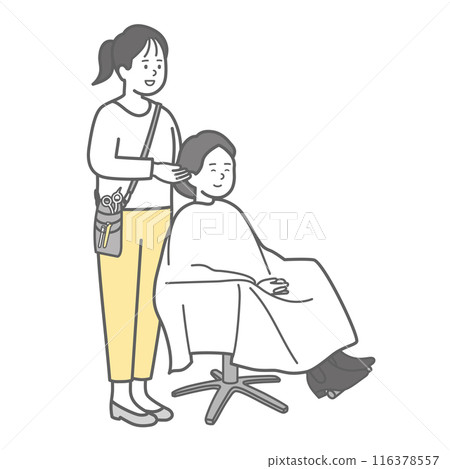A hairdresser and a customer having hair consultation at a hair salon A hairdresser and a customer having hair consultation at a hair salon 116378557