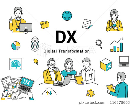 Illustration set of startup companies promoting and working on digital transformation 116378603