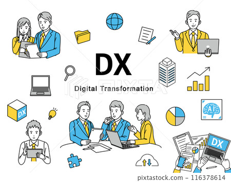 促進和從事 DX 工作的商務人士插圖集 116378614