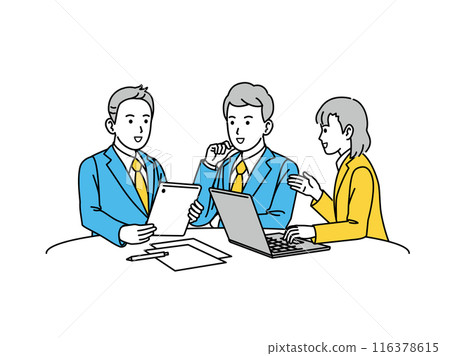 商務人士和辦公室工作人員舉行會議和討論的插圖 116378615