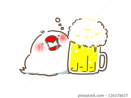 喝醉的麻雀和一大杯啤酒 116378637