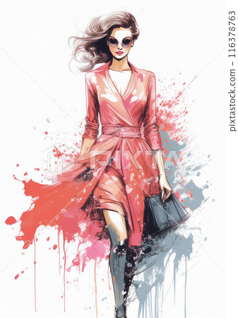 Fashion design of a woman wearing a pink tight dress AI image 116378763