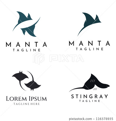 Marine animal stingray or batoidea logo design. With template vector illustration. 116378935
