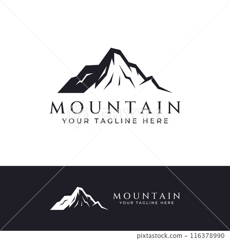 Mountain landscape view, minimalistic design. Logo for photographers, climbers and adventurers. Editing using vector illustration. Mountain landscape view, minimalistic design. Logo for photographers, climbers and adventurers. Editing using vector illustration. 116378990