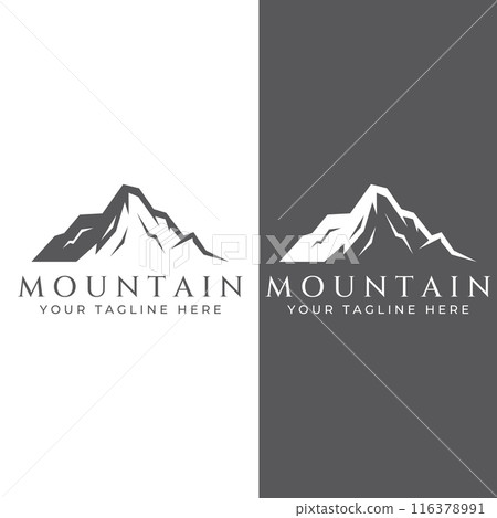 Mountain landscape view, minimalistic design. Logo for photographers, climbers and adventurers. Editing using vector illustration. Mountain landscape view, minimalistic design. Logo for photographers, climbers and adventurers. Editing using vector illustration. 116378991