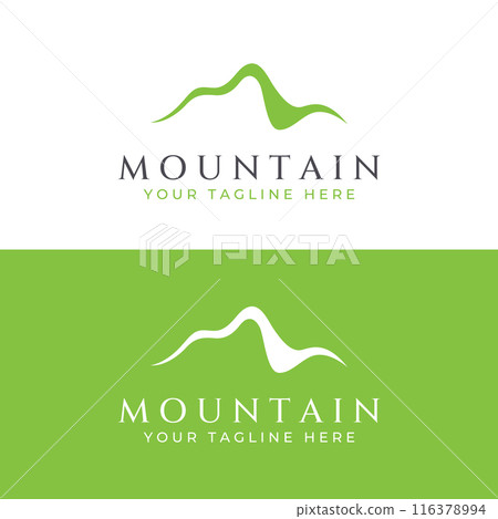 Mountain landscape view, minimalistic design. Logo for photographers, climbers and adventurers. Editing using vector illustration. 116378994