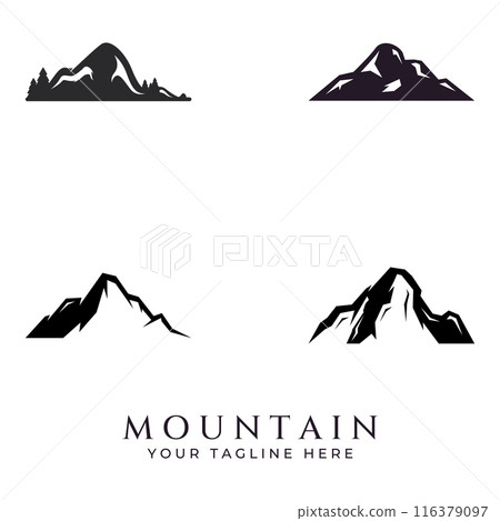 Mountain landscape view, minimalistic design. Logo for photographers, climbers and adventurers. Editing using vector illustration. 116379097