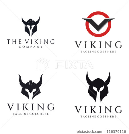 Viking warrior helmet logo with horned helmet and viking with the letter V. The logo can be used for boats, sports and others. Viking warrior helmet logo with horned helmet and viking with the letter V. The logo can be used for boats, sports and others. 116379116