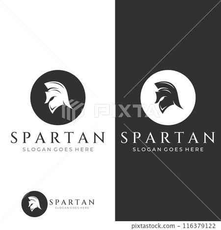 Strong and brave spartan or spartan war warrior helmet logo.Designed with template vector illustration editing. Strong and brave spartan or spartan war warrior helmet logo.Designed with template vector illustration editing. 116379122