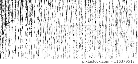 Black grunge wood texture. Grainy wooden overlay background. Distressed bark surface with dust, scratch, particles, specks, speckles. Rough dirty stump backdrop of floor, fence, wall. Vector 116379512