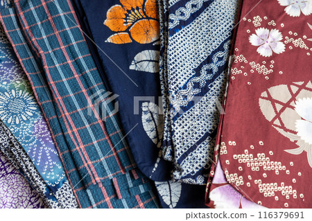 Yukatas with various patterns lined up Yukatas with various patterns lined up 116379691