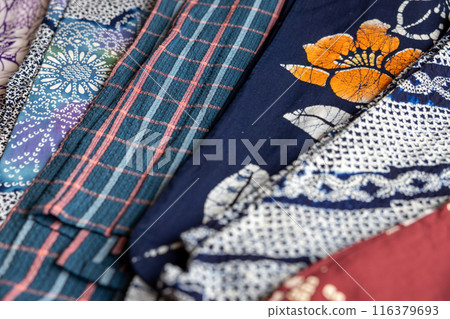 Yukatas with various patterns lined up 116379693
