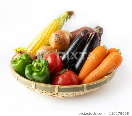 Colorful vegetables ingredients white background 116379968