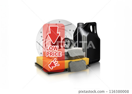 Auto parts special offer and discount sale concept , Auto parts on white background Auto parts special offer and discount sale concept , Auto parts on white background 116380008